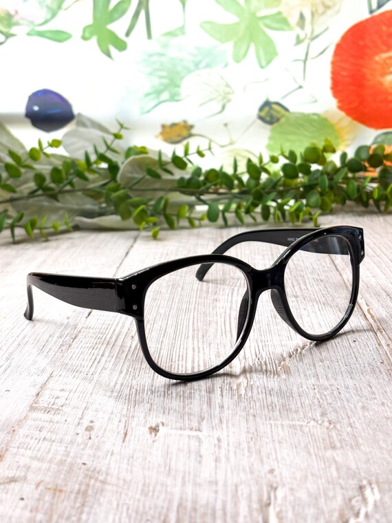 Black Oversized Round Clear Lens Glasses