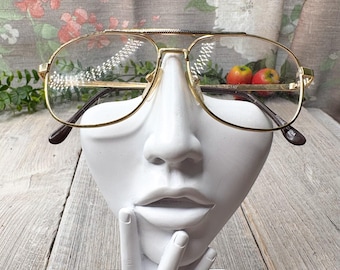 Gold Double Bridge Aviator Eyeglass Frames 1990s Vintage