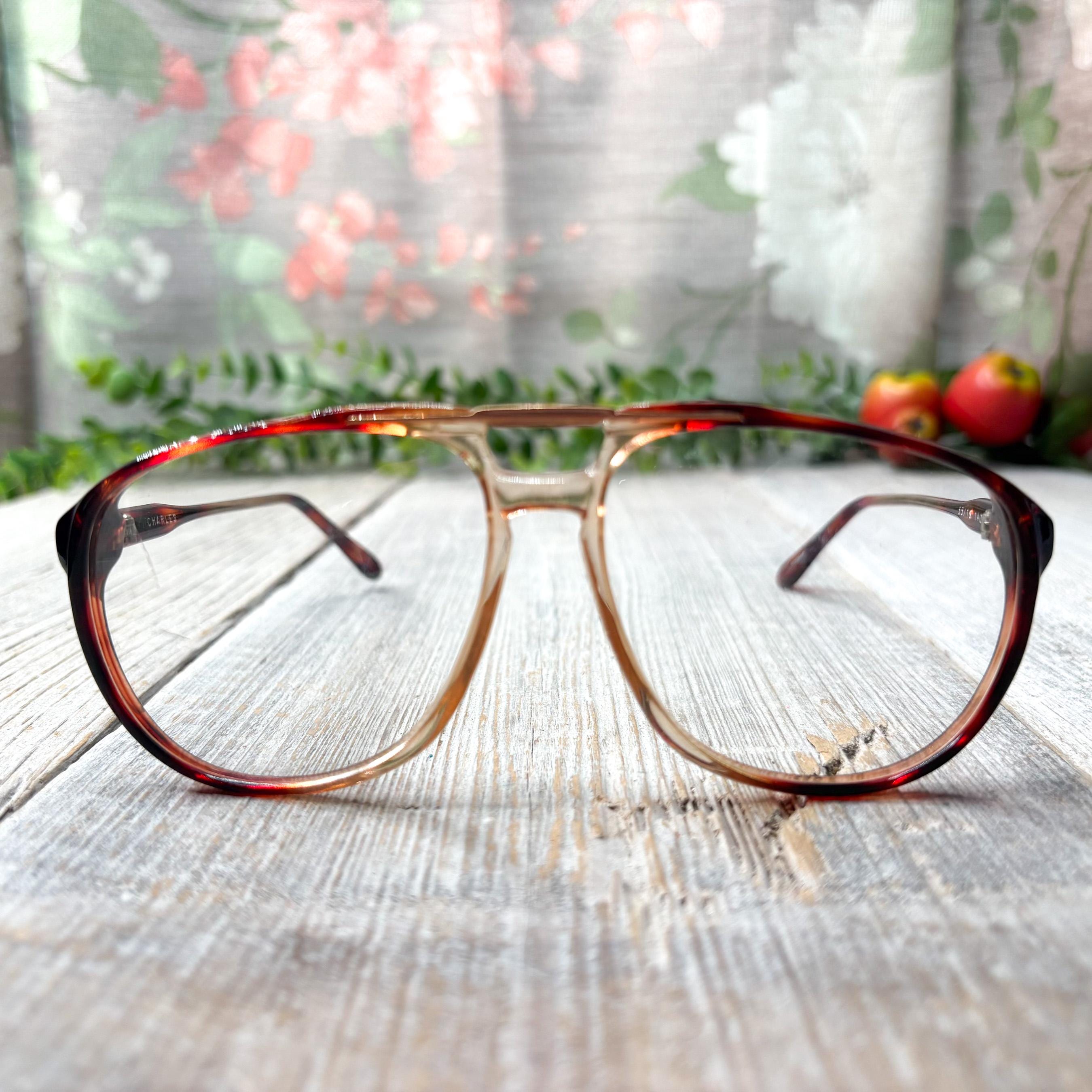 Vintage Oversized Aviator Eyeglass Frames: Brown Tortoise Double