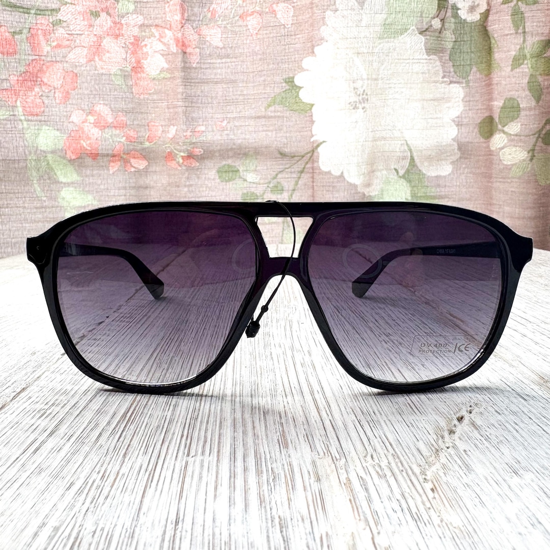 Oversized Aviator Sunglasses: Unisex Black Double-bridge, UV  display picture 3