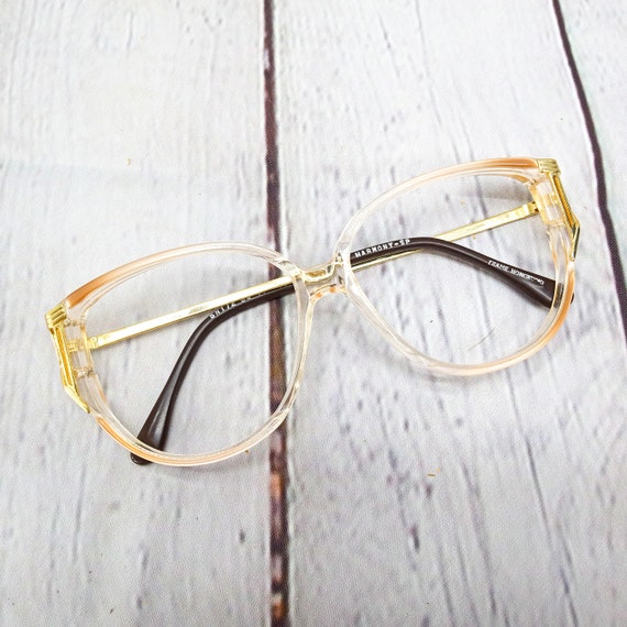 1980s large round eyeglasses clear beige gold vin… - image 4