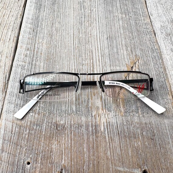Vintage Semi-Rimless Rectangle Eyeglasses: Black … - image 6