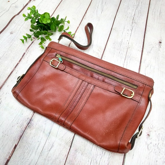 80s vintage brown leather wristlet purse, pacific… - image 1