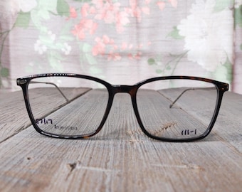 Montura de gafas cuadradas vintage: carey plateado mate, unisex, nuevas sin usar.