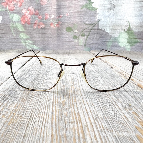 Vintage Square Glasses Frames: Gold & Brown Unise… - image 1