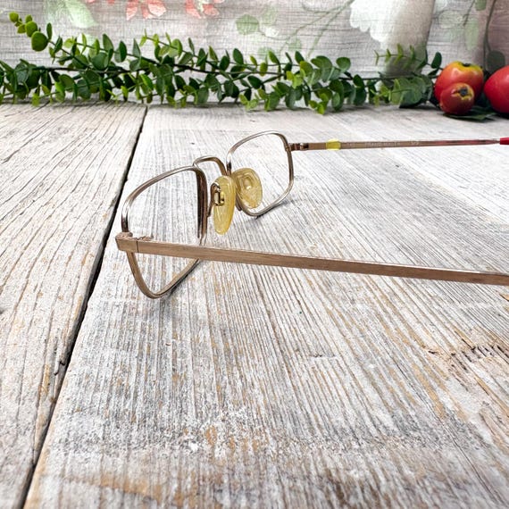 Vintage Rectangle Eyeglass Frames: Red & Gold Met… - image 2