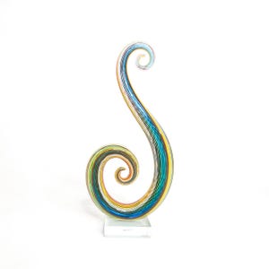 vintage decorative art glass sculpture, striped rainbow swirl, murano glass