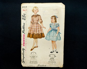 40s/50s vintage Simplicity sewing pattern 3117 child/girls one-piece dress dart-fitted bodice