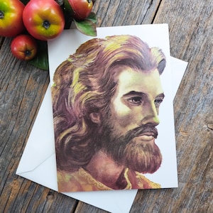 bello Gesù Cristo cartolina di Natale profilo testa viso capelli mossi uno solitario vita pace felicità capodanno saluto religioso cristiano nos