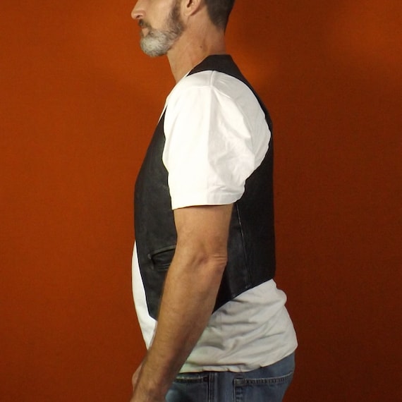 vintage 80s 90s black leather biker vest mens medi