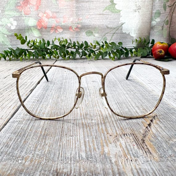 Vintage Square Metal Eyeglass Frames: Beige Multi… - image 1