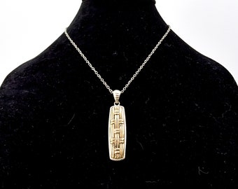 vintage pendant necklace | silver necklace with gold basketweave