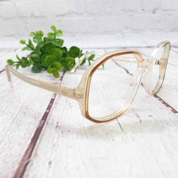 1980s large octagon eyeglasses clear brown vintag… - image 2