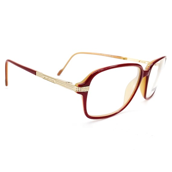 1980s large square eyeglasses maroon gold vintage… - image 1