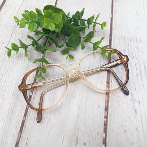 1980s large round/square eyeglasses clear brown f… - image 4