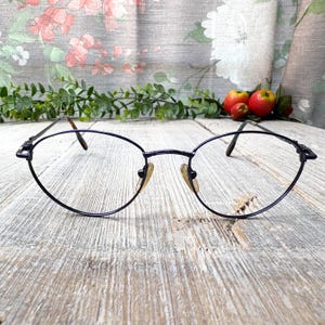 oval cat-eye eyeglass frames only matte metallic dark blue eyeglasses prescription glasses 90s women&#39;s fashion accessories deadstock vintage
