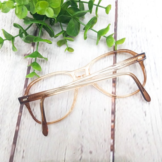 1980s large round/square eyeglasses clear brown f… - image 5