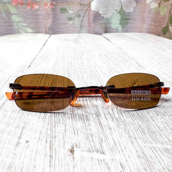 Rimless Rectangle Sunglasses: Copper Lens, Tortoi… - image 6