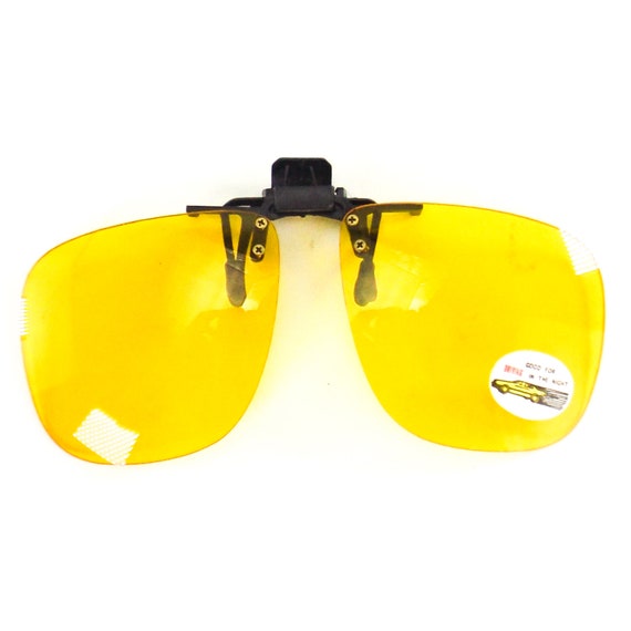 vintage clip on sunglasses flip up yellow tint le… - image 1