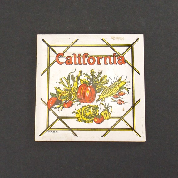 Vintage California ceramic tile with vegetables on it kitchen