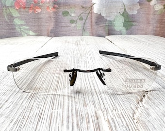 rectangular rimless sunglasses/glasses, clear/smoke lenses unisex/men/women sunglass accessories uv protection