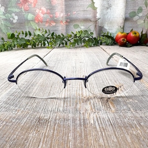 Semi-rimless metallic blue eyeglass frames only oval eyeglasses 1990s deadstock vintage prescription glasses unisex/men/women 90s accessory