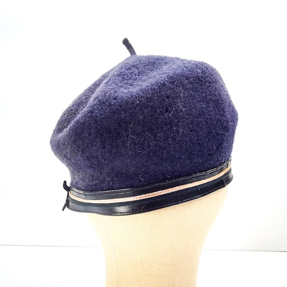 vintage wool beret hat blue cap - image 1