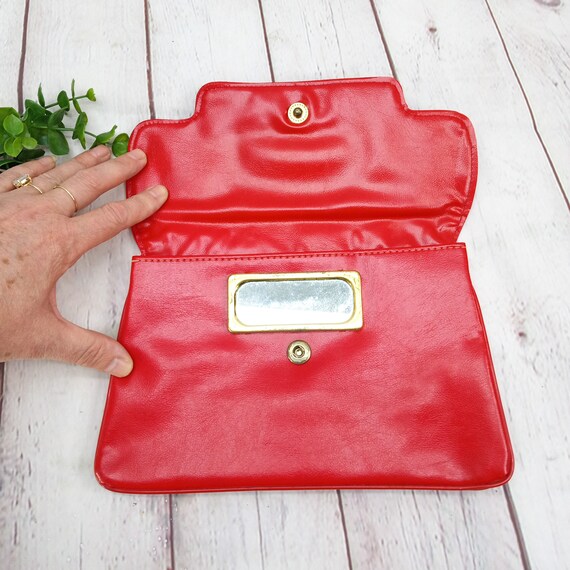 80s vintage red faux leather purse, shoulder bag … - image 3