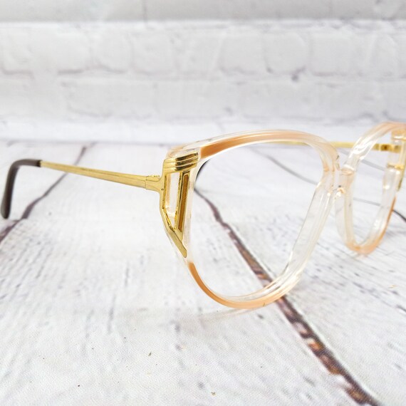 1980s large round eyeglasses clear beige gold vin… - image 1