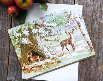 Deer Family Christmas Card: Vintage Holiday Greetings