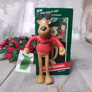 1989 rodney reindeer retired christmas ornament bendable legs/arms hallmark keepsakes decoration holiday decor original box