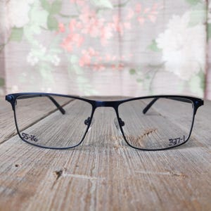 square metallic dark blue metal glasses frames deadstock vintage accessories unisex/men/women fashion accessory eyeglasses eyeglass nos new