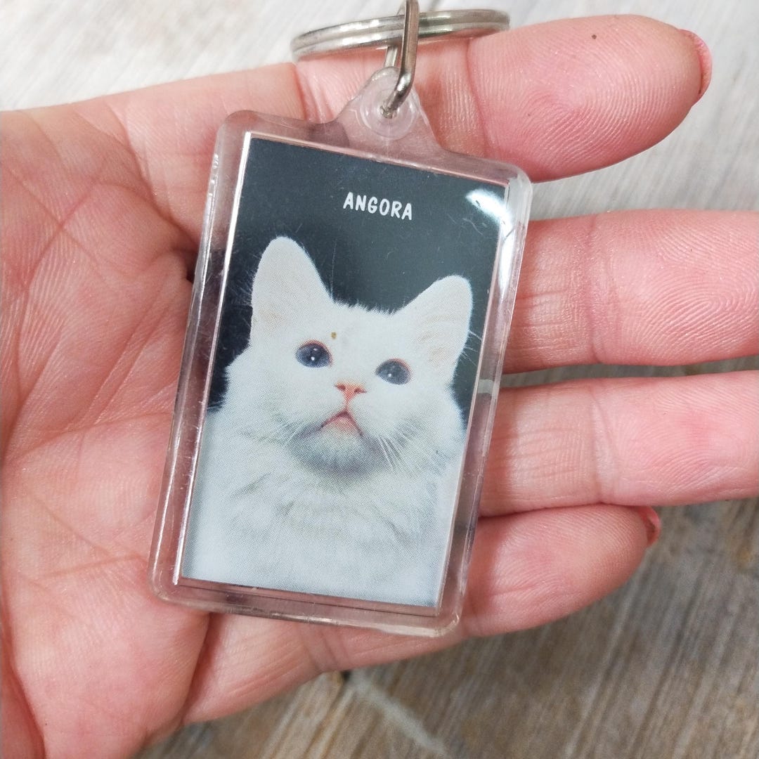 Vintage Angora Cat Keychain: 1980s Swibco Acrylic Key Fob - Etsy