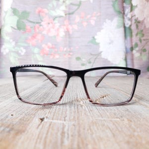 black fade to brown stripe eyeglass frames only square eyeglass fashion accessories unisex/men/women accessory deadstock vintage nos glasses