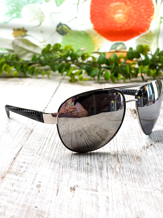 Sunglasses Oversized Wrap-Around: Silver and Gunmetal with Mirror Lenses
