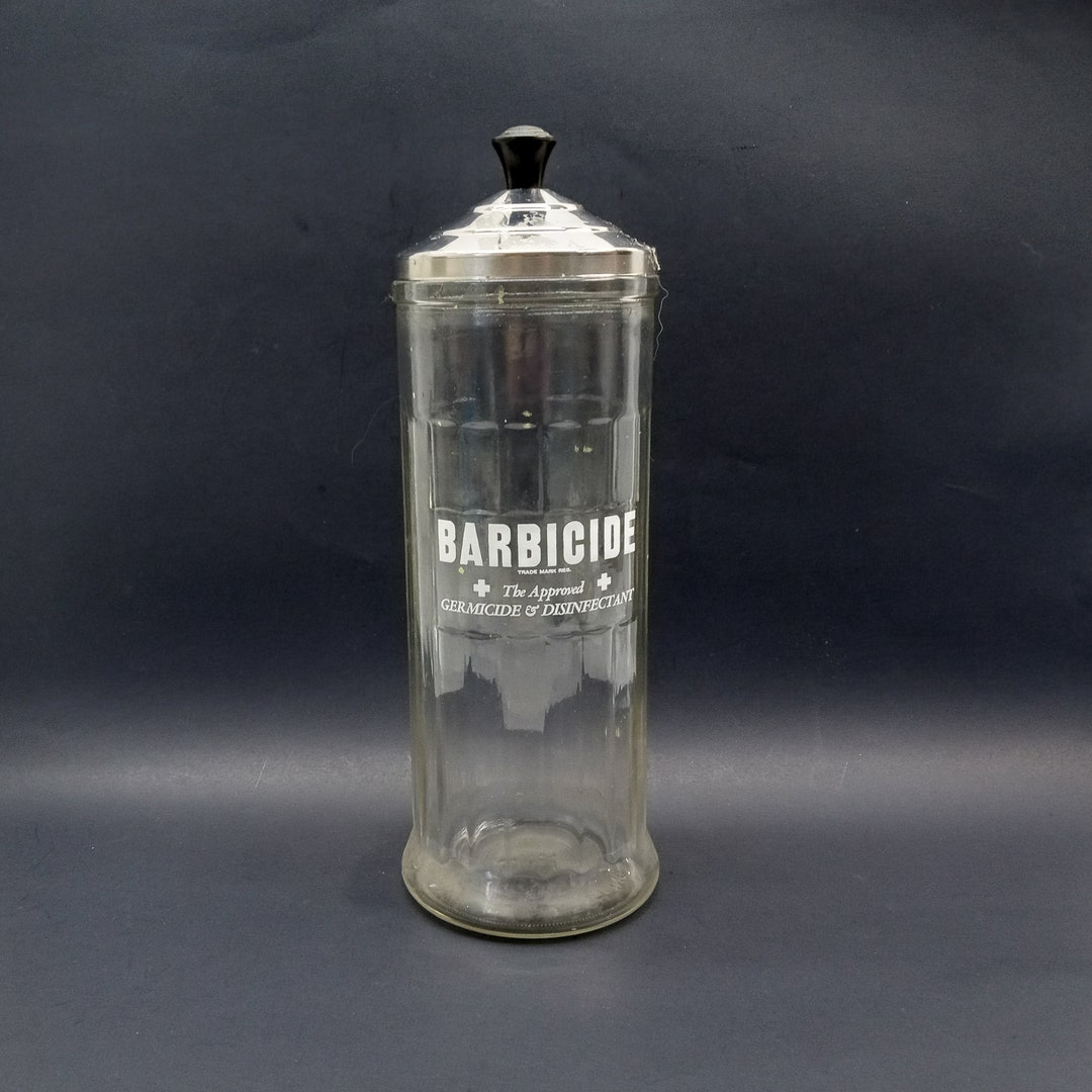 Vintage 1950's Kings Barbicide Glass Jar Approved Disinfectant and