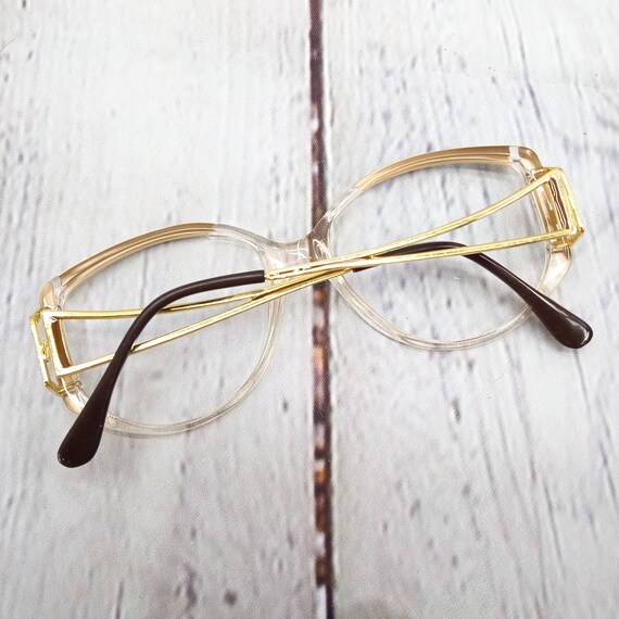 1980s large round eyeglasses gold clear brown vin… - image 5