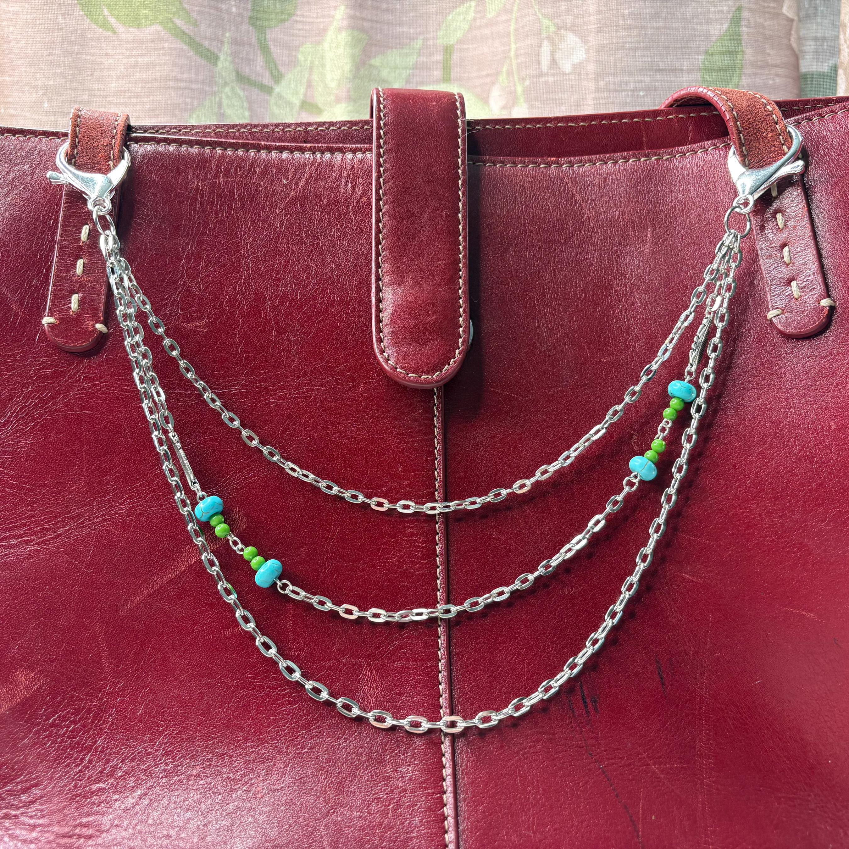 Beaded Silver Bag Chain: Blue & Green Purse Accessory (10