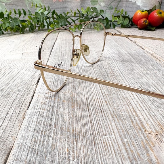 Vintage Square Aviator Eyeglass Frames: Light Gol… - image 3