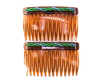 vintage NOS 80s side hair comb tortoise shell beaded fashion accessories for women hong kong