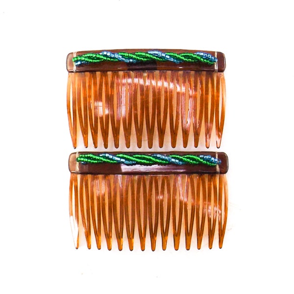 vintage NOS 80s side hair comb tortoise shell beaded fashion accessories for women hong kong