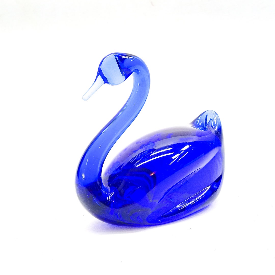 Vintage Cobalt Blue Glass Swan Duck Bird Figurine Art Glass Etsy