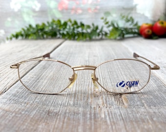 Vintage Oval Eyeglass Frames: Gold/Brown Metal, Unisex 90s Deadstock