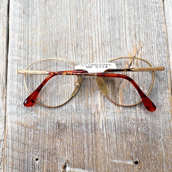 Vintage Round Eyeglass Frames: Tortoise Gold, 90s… - image 7