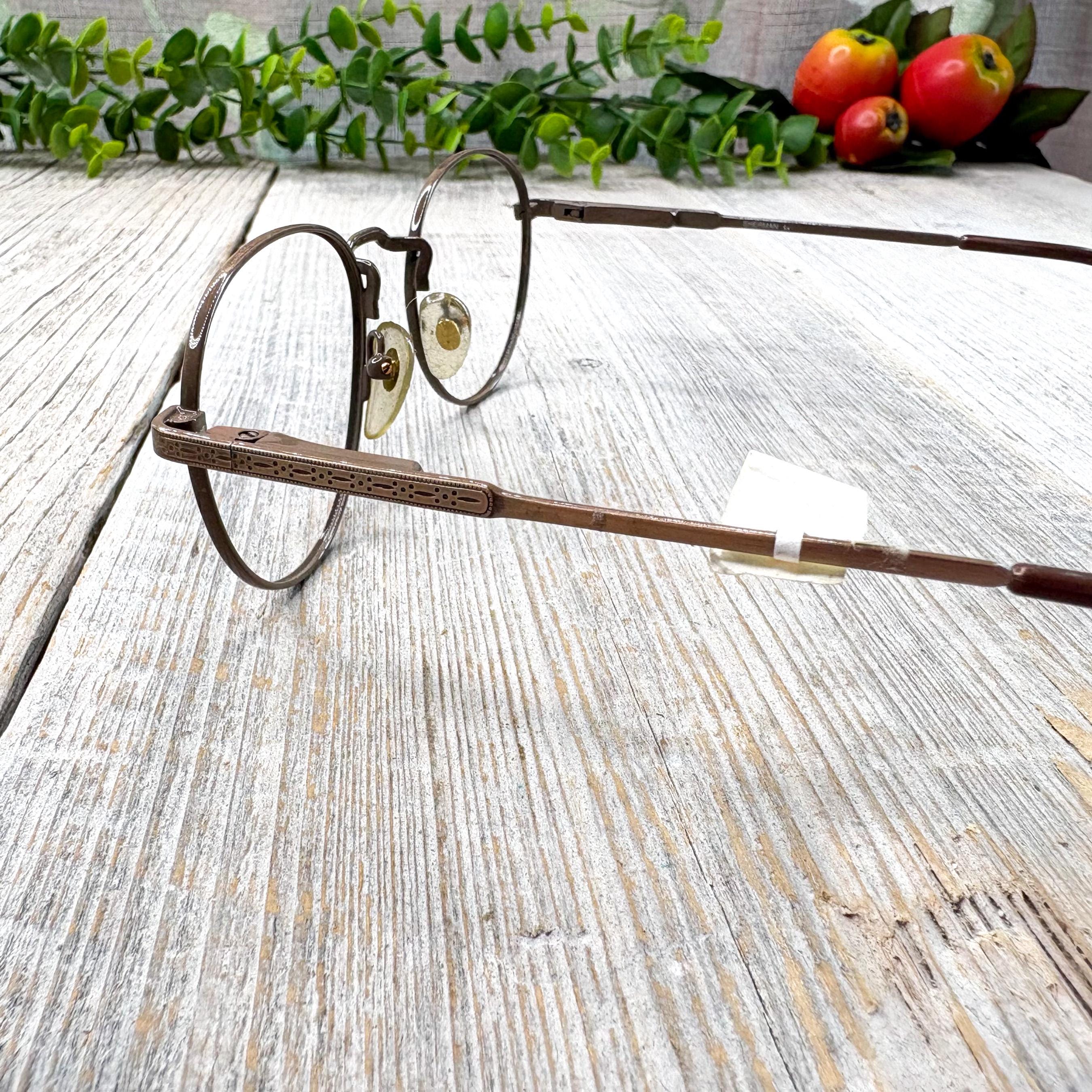 Vintage Round Bronze Eyeglass Frames: Unisex 1990s Deadstock (49