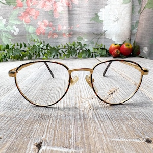 Round eyeglass frames only light gold tortoiseshell eyeglasses deadstock vintage 1990s fashion accessories eyewear unisex/men/women glasses