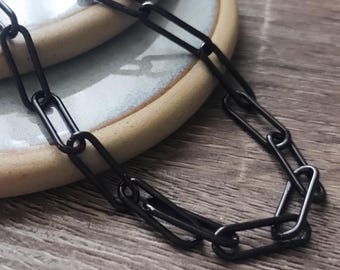 black paperclip necklace chain choker metal links paper-clip layering necklace chain-link unisex jewelry men/women accessories accessory