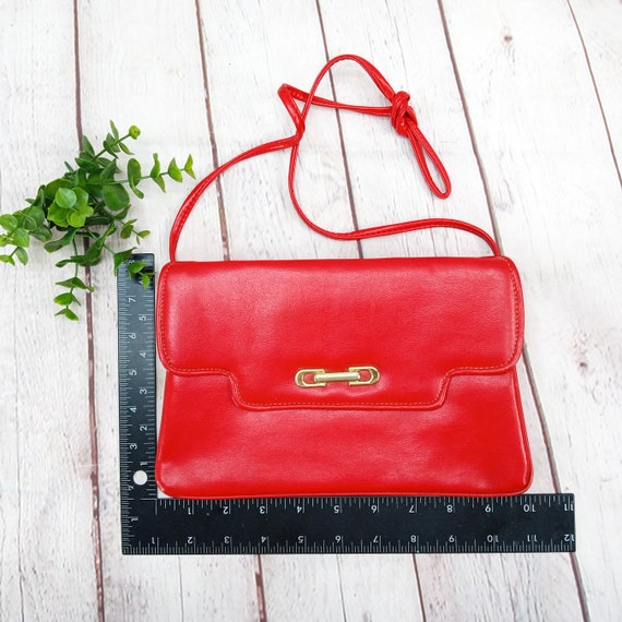 80s vintage red faux leather purse, shoulder bag … - image 9