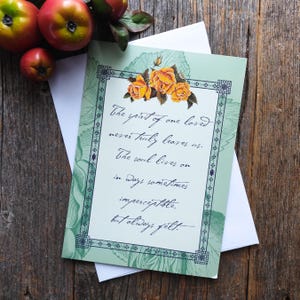 carte de condoléances, désolé pour le manque, carte de voeux vert menthe avec roses jaunes ami/collègue/adulte/famille esthétique vintage papeterie mignonne