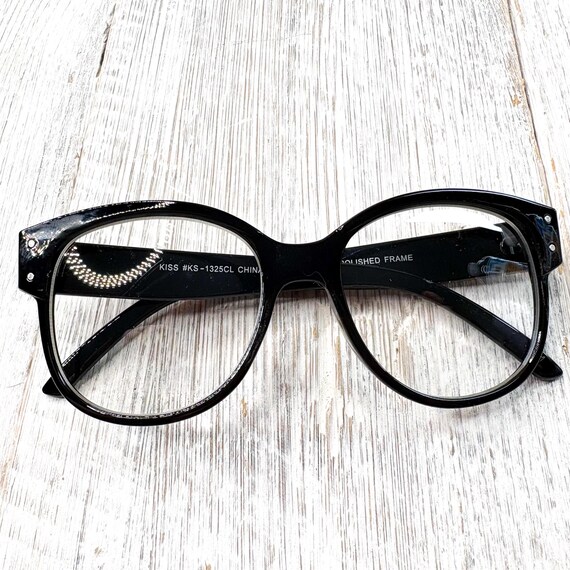 Clear Lens Glasses: Oversized Round Black Eyewear View 6